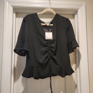 Jules & Leopold cinched front polka dot blouse NWT